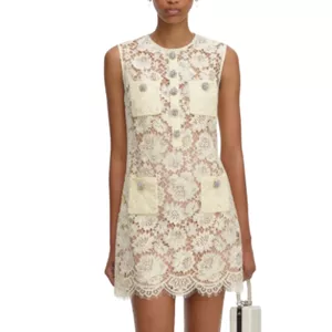 Yellow Fine Lace Mini Dress